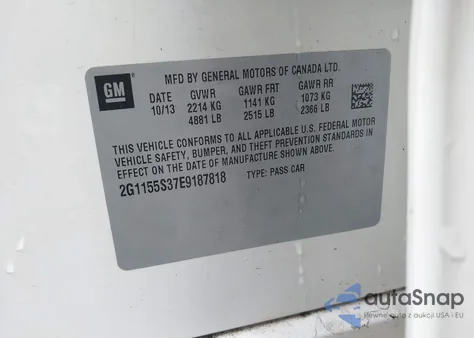 2014 Chevrolet Impala 2Lz z USA, uszkodzony, nr VIN 2G1155S37E9187818